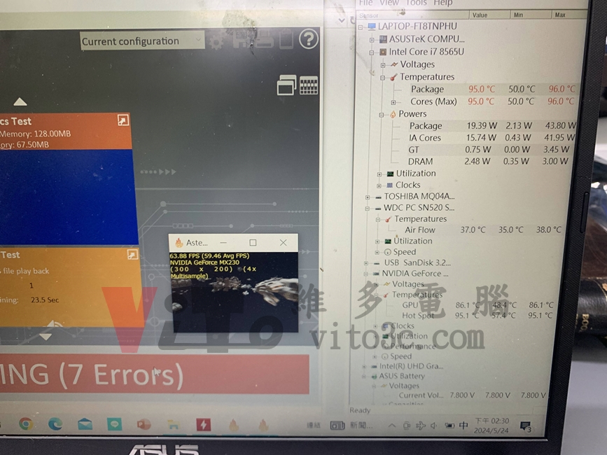 ASUS VivoBook X509 開機沒畫面顯示、無法開機維修案例 ASUS X509 測試 i7-8365U 溫度95度