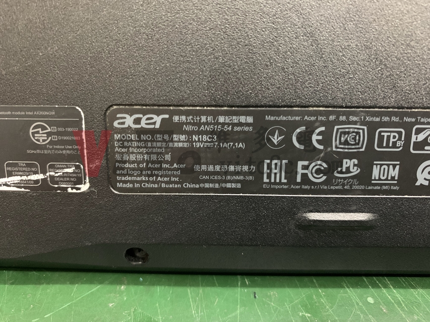 Acer Nitro5 AN515-54 無法開機、主機板進水維修案例 N18C3 AN515-54 型號標籤
