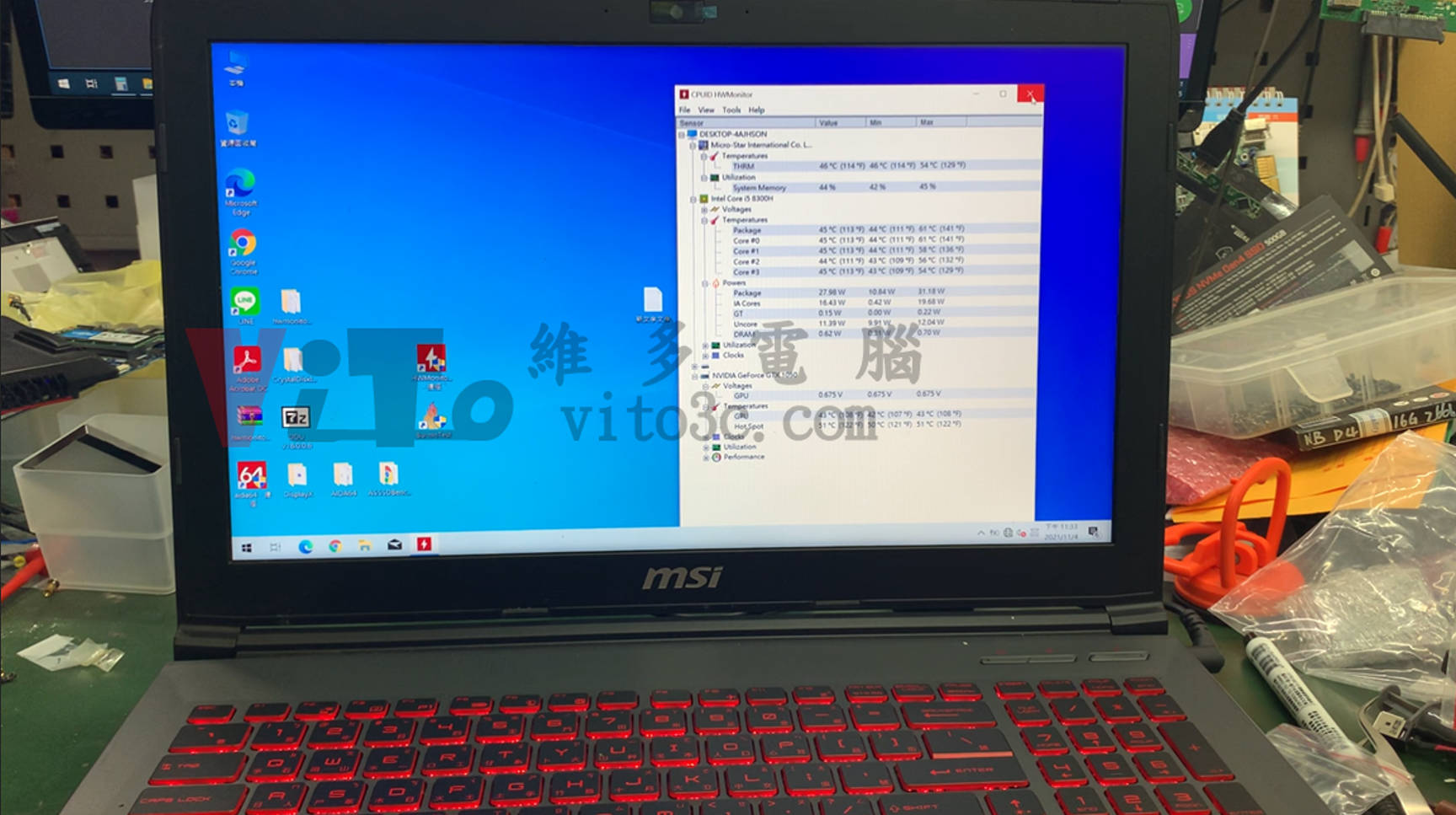 MSI GV62 8RC 無法開機、不過電、主機板進水嚴重鏽蝕維修案例 MSI GV62 烤機測試