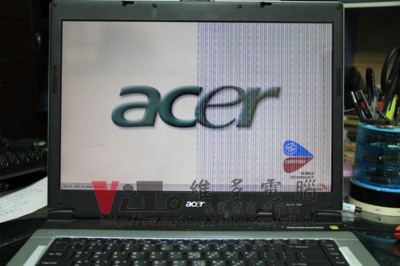 Acer Aspire 1652 WLMi 顯卡破圖線條、開機畫面半邊線條、顯卡故障維修實例 Acer Aspire 1652 WLMi 右半邊畫面破圖