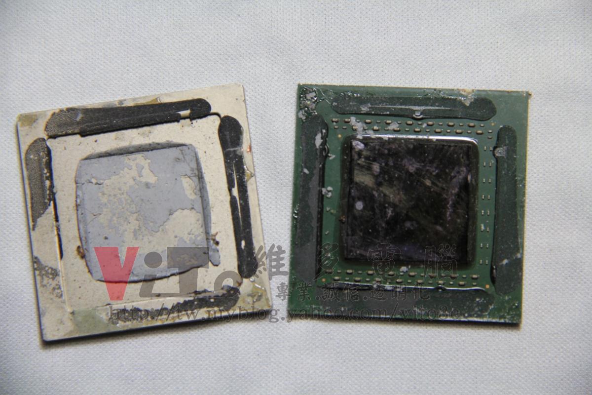 筆電 NVIDIA 顯示卡故障的主要問題,BGA封裝晶片拆解 NVIDIA G80-300-A2 拆蓋後的內部構造