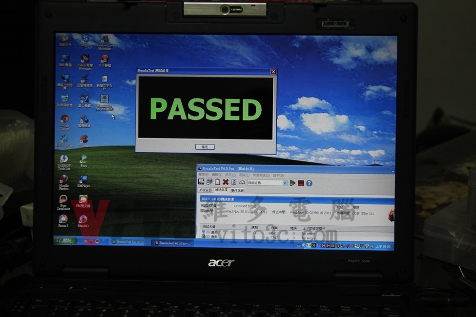 宏碁 ACER ASPIRE 5580 王建民紀念機,開機沒畫面、開機沒反應、顯卡故障維修實例 ACER Aspire 5580 顯示卡修復完成
