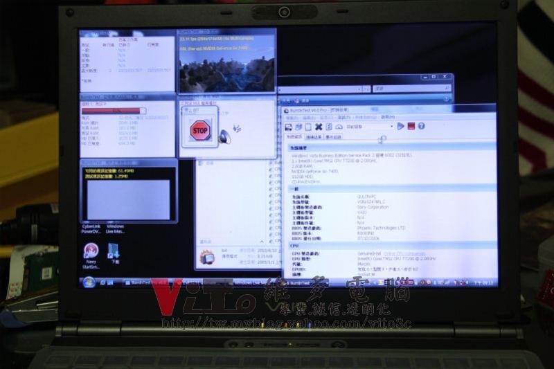 VAIO VGN-SZ476N 破圖畫面異常、顯示卡GO7400、顯示卡記憶體、開機迴路多種故障維修實例 VIAIO VGN-SZ 烤機測試