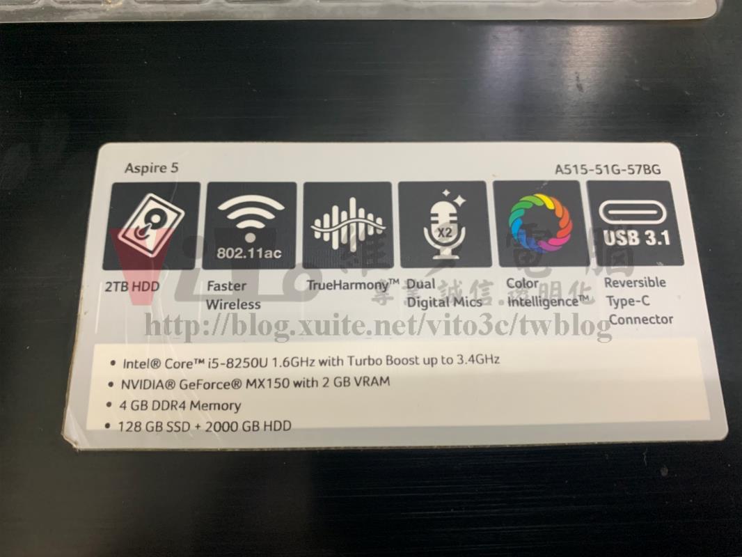 ACER A515-51G 無法開機 ACER Aspire5 A515-51G-57BG 正面標籤型號