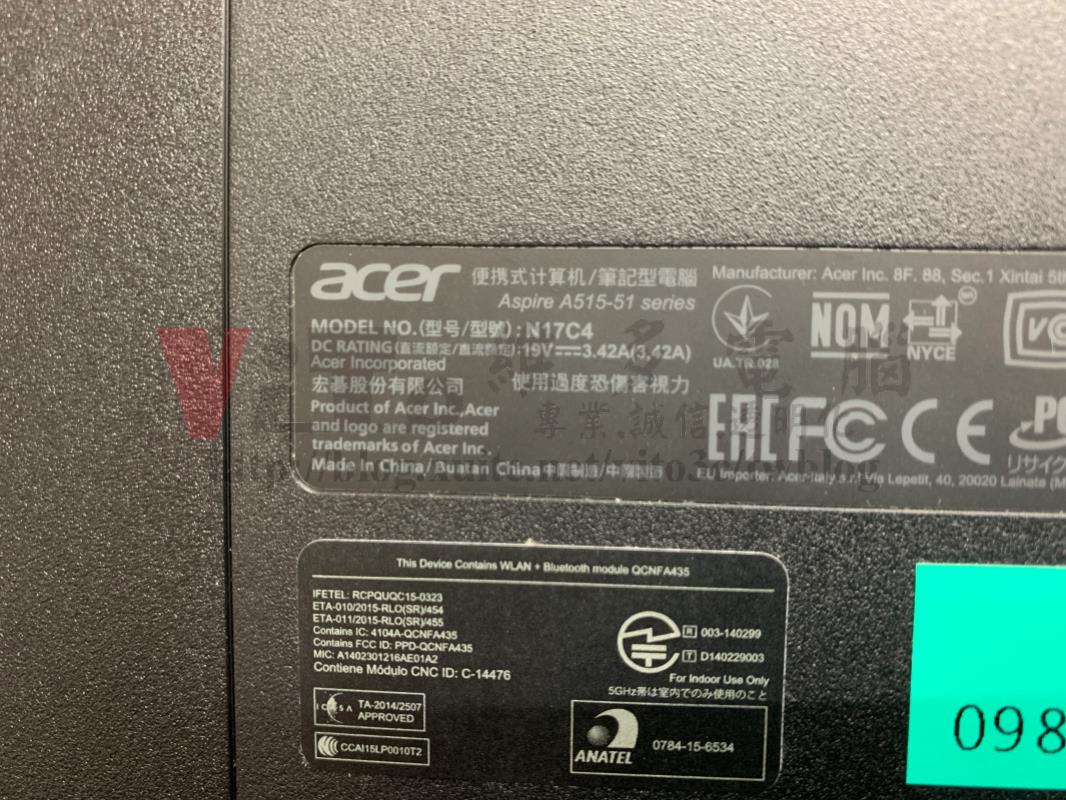 ACER A515-51 N17C4 不能開機 ACER Aspire A515-51,型號:N17C4 底殼標籤型號