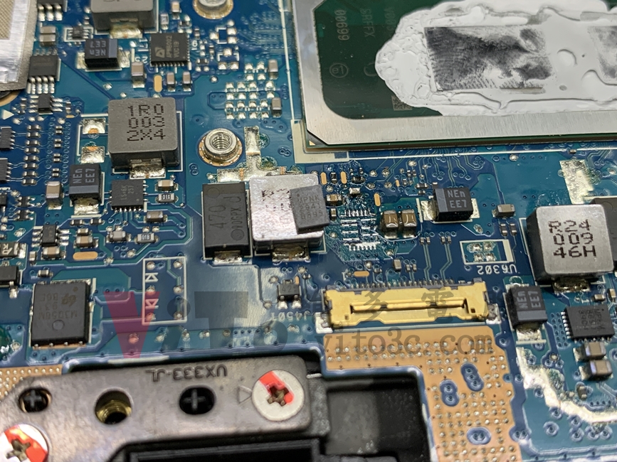 ASUS UX333F 筆電不過電、無法開機維修|CPU核心供電短路修復 ASUS UX333F 筆電維修,解焊故障的零件,更換 Dr.MOS 修復核心供電短路