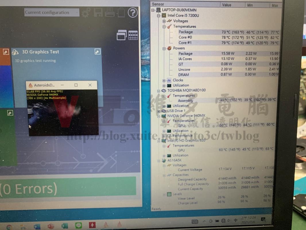 筆電維修:ACER F5-573G 不過電,無法開機,按電源無反應,供電異常維修案例 ACER F5-573G CPU 與 GPU 溫度