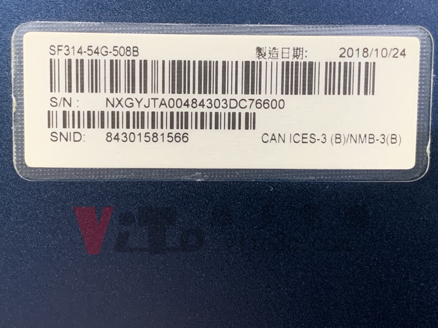Acer SF314-54G 筆電螢幕模糊、暗角維修 | 台中、彰化現場更換 LCD 筆電底部完整型號 ACER SF314-54G-508B (N17W7)
