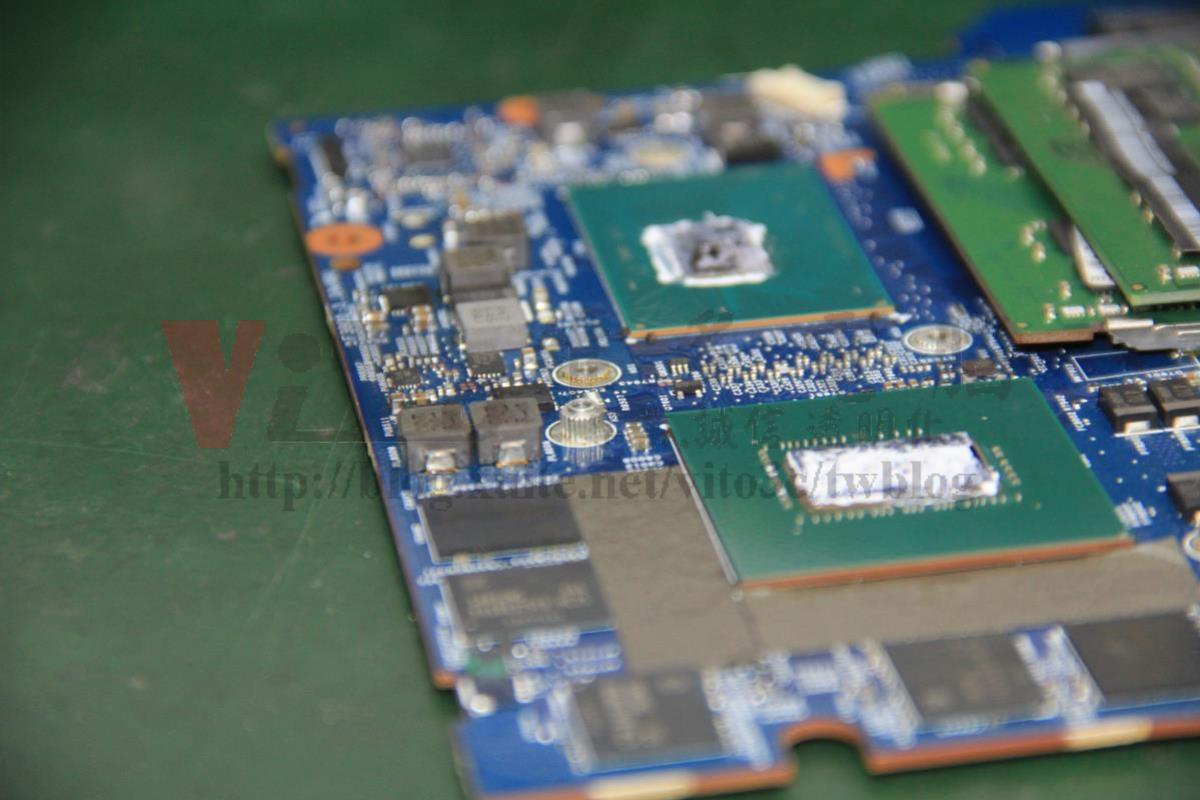 ACER VN7-593G 無法開機?電池膨脹、主機板維修實例|台中-彰化筆電維修 散熱器固定焊點鬆脫情況