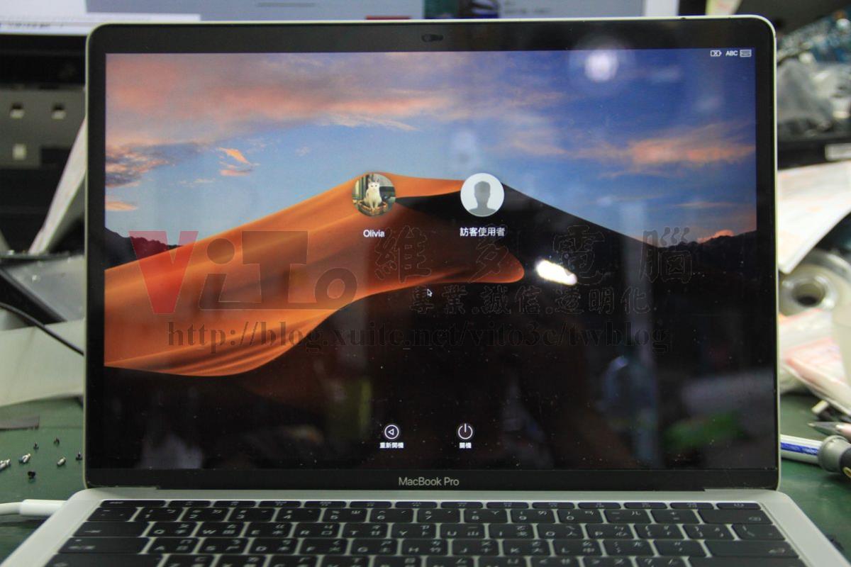 IMG_5156_结果.JPG Macbook Pro 13-inch A1708 安裝好筆電後,開機到MacOS登入畫面