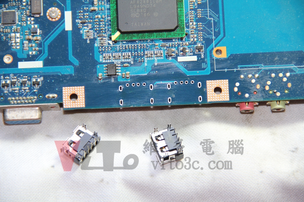 eMachines E725 USB插座更換維修實例|台中、彰化筆電維修 eMachines E725 透過焊接拆掉故障的USB插座