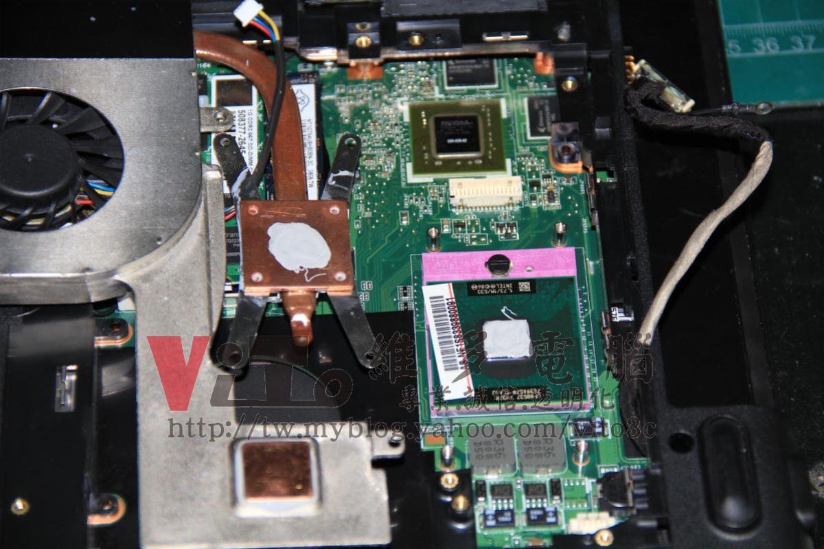 ASUS F6S 開機綠色畫面、顯卡故障通病、顯示卡BGA焊接實例|台中、彰化筆電維修 更換散熱膏與訂製銅片改裝