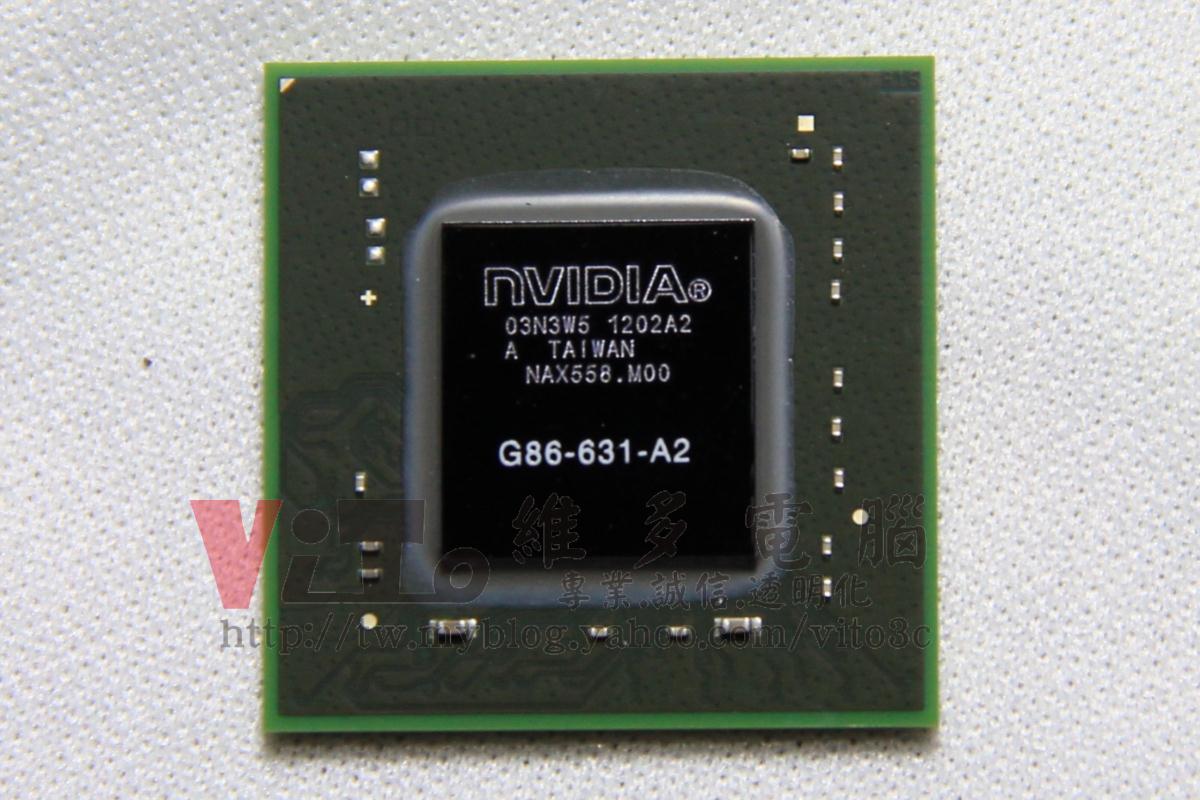 NVIDIA 顯示卡瑕疵?新製程顯示卡對比,DIE 標示的數字說明 G86-631-A2 顯卡晶片為白色封裝