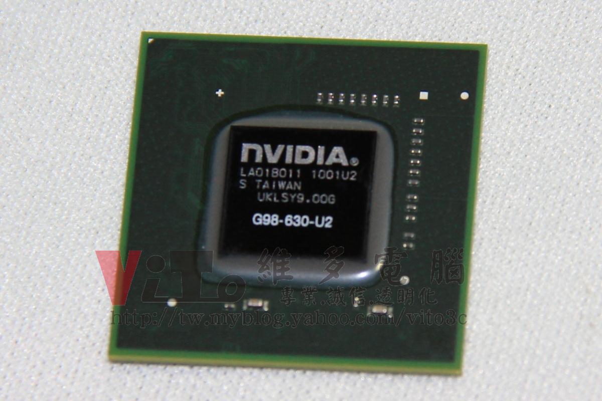 NVIDIA 顯示卡瑕疵?新製程顯示卡對比,DIE 標示的數字說明 NVIDIA G98-630-U2 白色封裝膠的製程