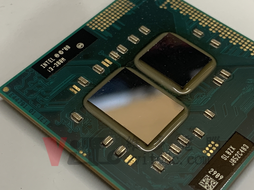 NVIDIA 顯示卡瑕疵?新製程顯示卡對比,DIE 標示的數字說明 i3-380M 白色封裝膠的製程