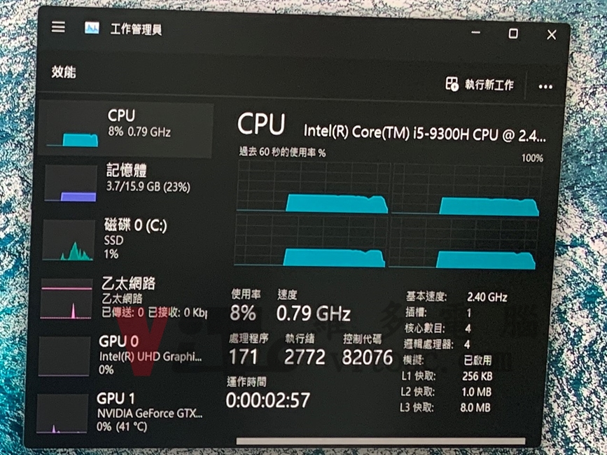 Lenovo Y545 卡頓速度慢?CPU頻率鎖0.79GHz維修實例|台中、彰化筆電維修 Lenovo Y545 在工作管理員察看CPU頻率維持在0.79GHz