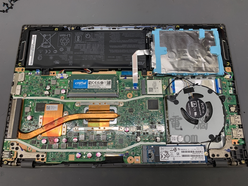 ASUS X409F 不過電、無法開機?主機板維修實例|台中、彰化筆電維修 ASUS X409F 筆電的內部結構