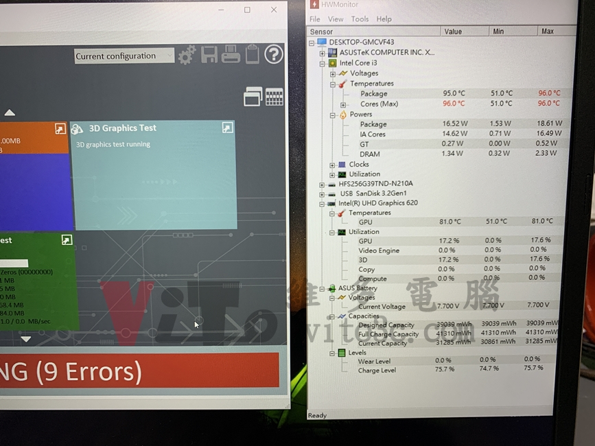 ASUS S406U 不過電、無法開機?主機板維修實例|台中、彰化筆電維修 ASUS S406U 在 HWMonitor 溫度監控測出CPU為95度、最高96度