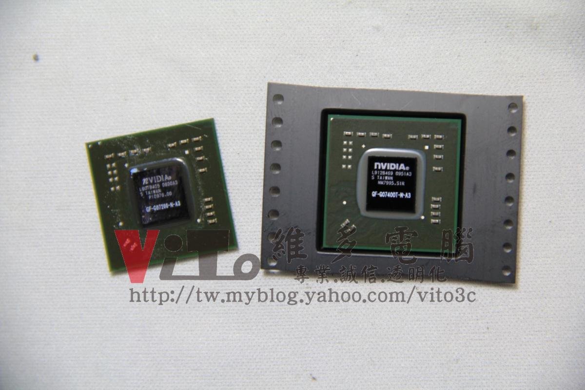 HP dv2103TX 開機一長兩短警告音?顯示卡故障通病維修實例|台中、彰化筆電維修 Nvidia GF-GO7400T-N-A3 白色封裝改良型顯示晶片新舊對比