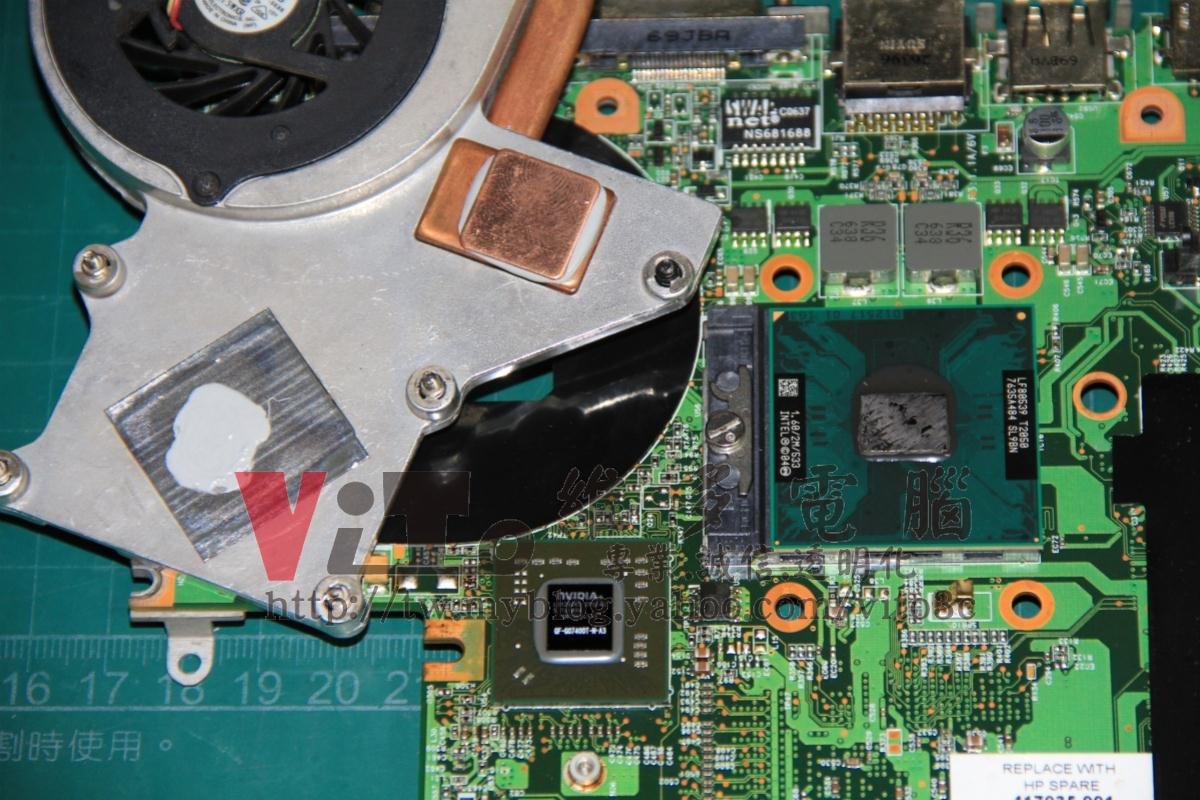 HP dv2103TX 開機一長兩短警告音?顯示卡故障通病維修實例|台中、彰化筆電維修 HP dv2103TX 顯示卡晶片加壓銅片改裝完成