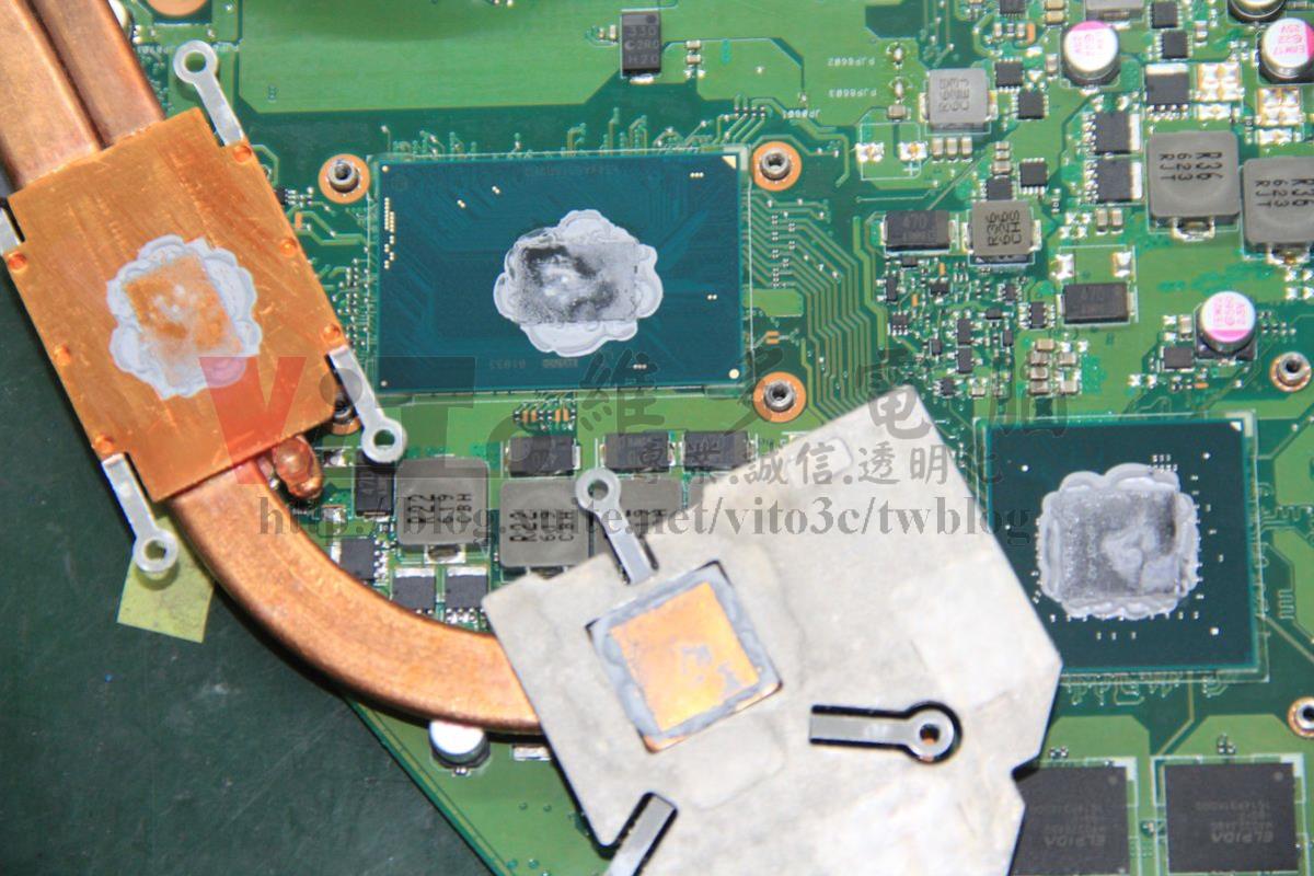 ASUS X550V 不能開機?無電源反應、HM170 南橋故障維修實例|台中、彰化筆電專業維修 ASUS X550V 使用多年的CPU與GPU散熱膏已乾掉失效