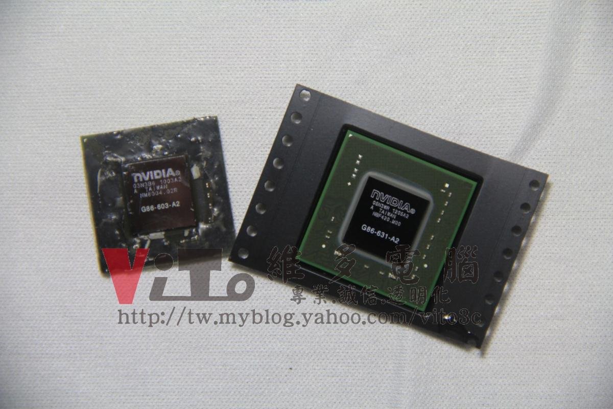 ASUS W7S 畫面線條破圖、顯示卡過熱故障、一直重開機維修實例|台中、彰化筆電專業維修 NVIDIA 白色封裝的改良晶片新舊對比