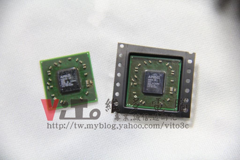 康柏 COMPAQ CQ40-304AX 開機白燈同時閃爍、偵測不到記憶體維修實例|台中、彰化筆電專業維修 Compaq CQ40-304AX AMD 北橋晶片新舊對比,左為舊的,右為全新的北橋晶片