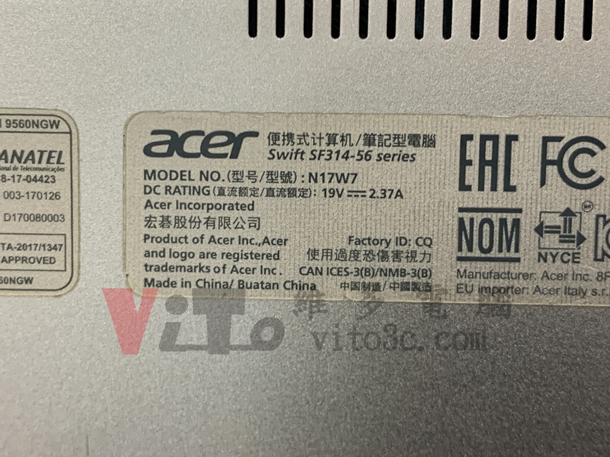 ACER Swift SF314-56（N17W7）底部標籤型號與序號