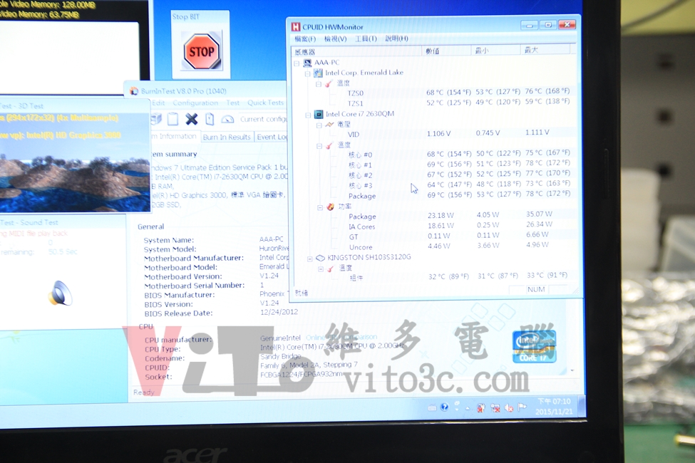 ACER 4750G 突然斷電關機、開機黑屏、主機板故障維修實例|台中、彰化筆電專業維修 HWMonitor溫度監控 CPU約75度