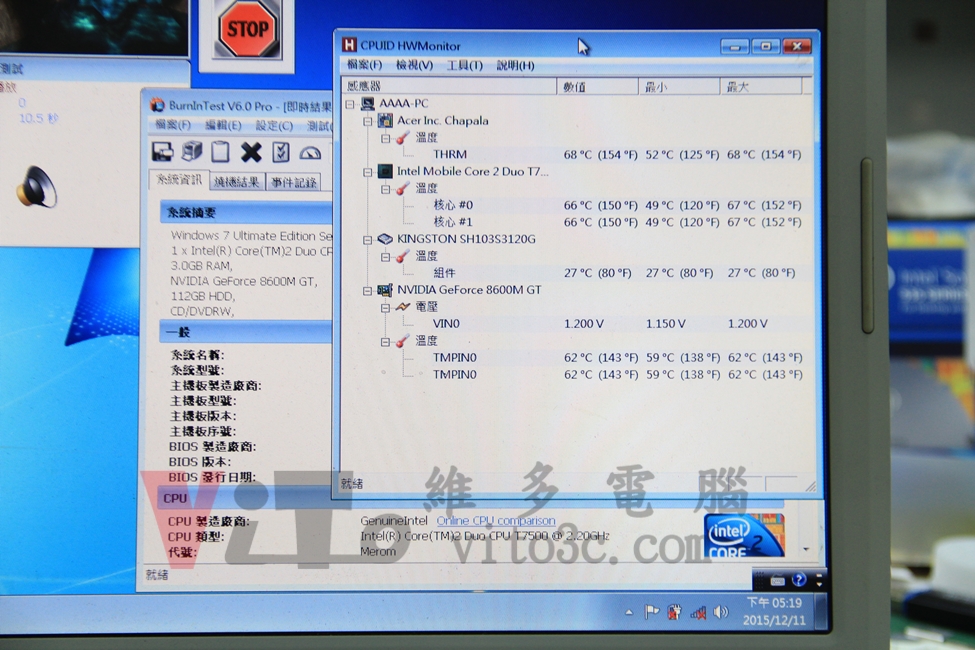 ACER 5920G HWMonitor 溫度監控 CPU約66度、GPU約62度